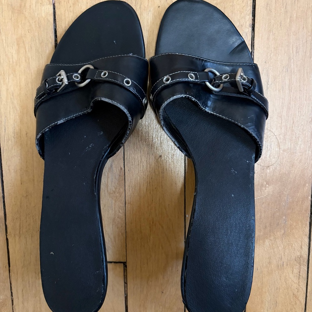 Black Kitten Heel Sandals